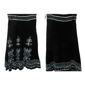 Carole Little Black Velvet Long Gypsy Skirt Hand-Beaded Sequins Hippie Sz 8 NEW